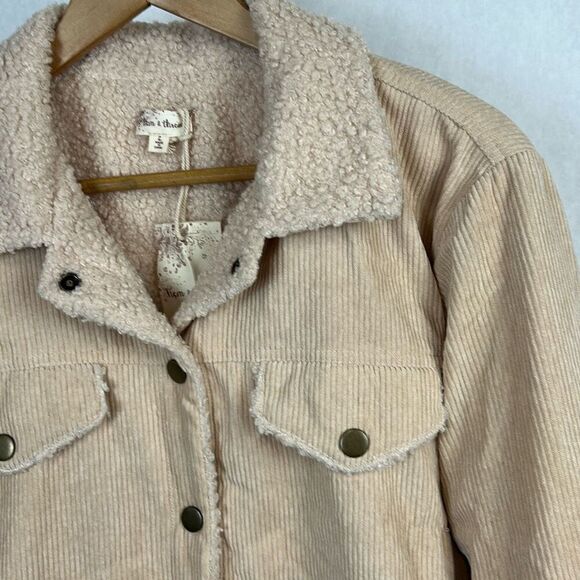 NEW Hem & Thread Corduroy Sherpa Trucker Jacket Sz Large Tan Beige Snap Button - Picture 3 of 7